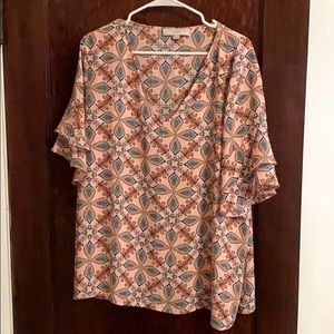 LOFT double ruffle short sleeve blouse